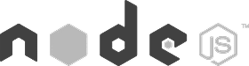 The stylized gray logo for Node.js is shown with the letters "n," "d," and "e," and a light gray hexagon in place of the "o," all on a transparent background.